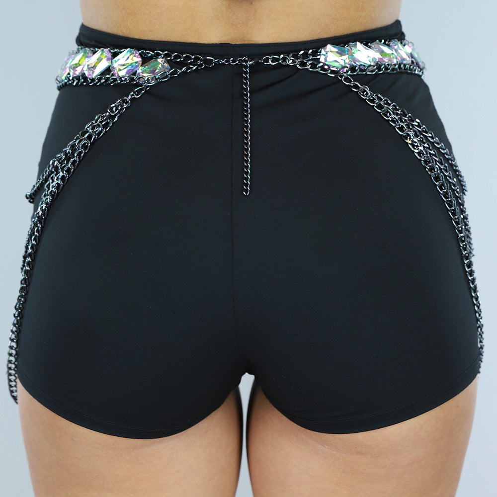 Zilveren Waist Body Chain met Grote Strass Stenen
