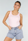 Roze Rib Tank Top met Glitters en Aansluitende Pasvorm