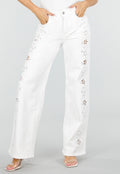 Witte StraightLeg Jeans met Broderie Anglaise en High Waist Pasvorm