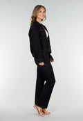 Donkerblauwe Denim Jas met Rits, Kraag en Elastische Zoom