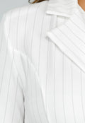Wit Pinstripe Blazerjurk met Lange Mouwen, Kraag en Knoopsluiting