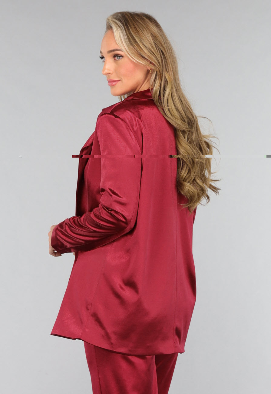 Burgundy Satijnen Blazer
