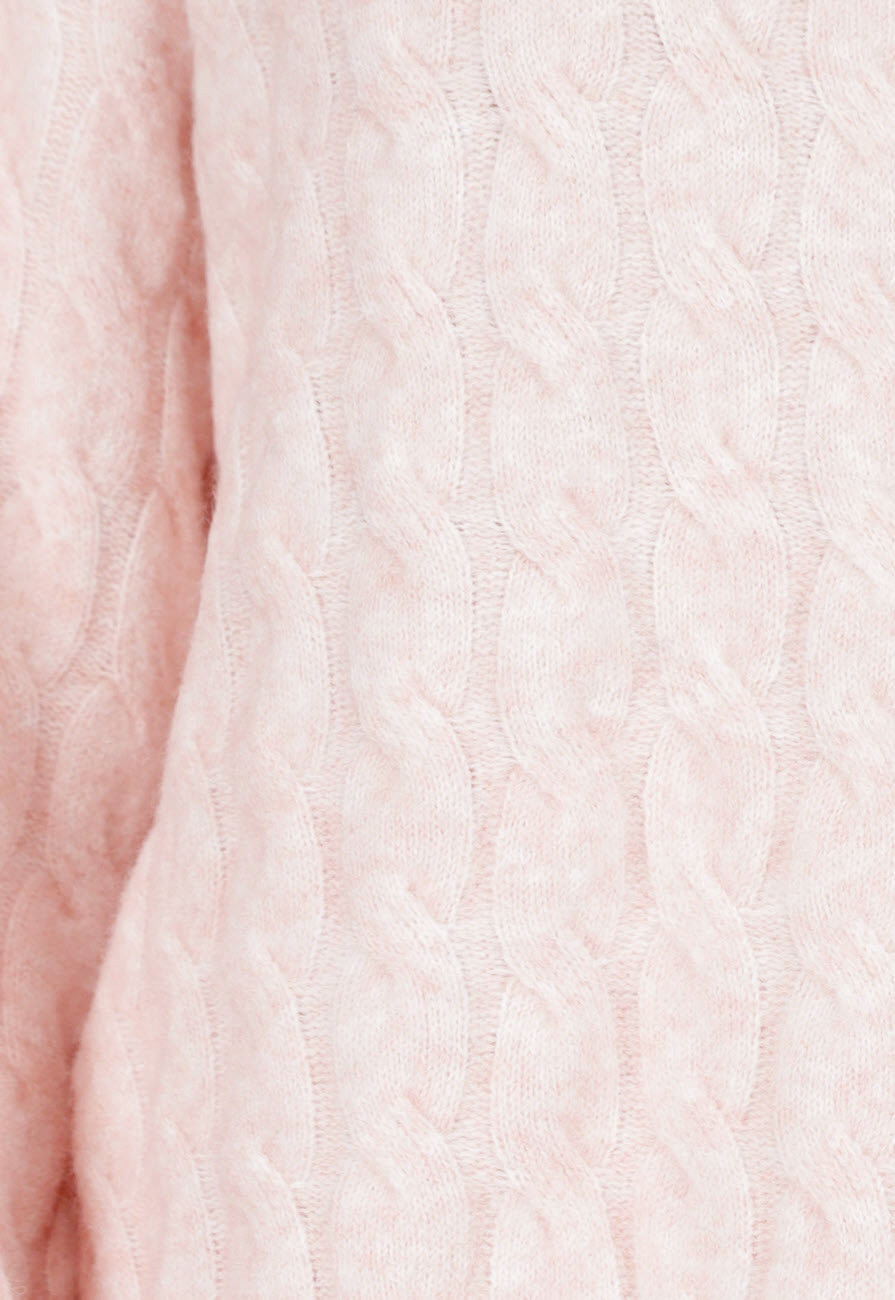 Roze Kabel Gebreide Trui met Lange Mouwen
