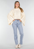 Cream Oversized Grofgebreide Kabeltrui met Lange Mouwen