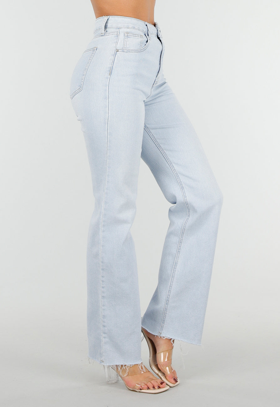 Lichtblauwe Straight Leg Jeans met High Waist