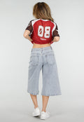 Lichtblauwe Denim Bermuda Shorts met Studs en Rechte Pijpen