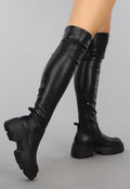 Zwarte Overknee Laarzen van Lederlook