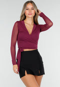 Paarse Mesh Wrap Top met Striksluiting
