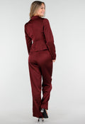 Bordeauxrode Satijnlook Wide Leg Broek met Hoge Taille