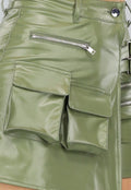 Khaki Lederlook Overslag Cargo Skort