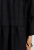 Zwarte Midi Jurk met V-Hals en Ruffle Details