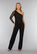 Zwarte One Shoulder Top met Glitters