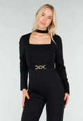 Zwarte Cut Out Jumpsuit met Lange Mouwen