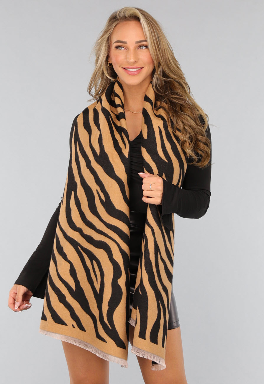 Grote Camel Zebra Print Sjaal