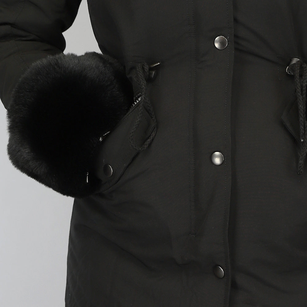 Zwarte Bont Winterjas met Capuchon