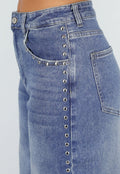 Blauwe Barrel Jeans met Stud Details Langs de Broekspijpen