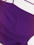 Paarse Croptop met Plooien, Pads en Horizontaal Bandje