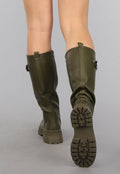 Hoge Lederlook Boots in Khaki
