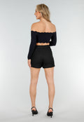 Zwarte Stretch Skort met Striksluiting en Licht Structuurmateriaal