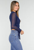 Blauwe Mesh Wrap Top met Striksluiting