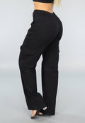 Zwarte Mid Waist Effen Cargo Broek