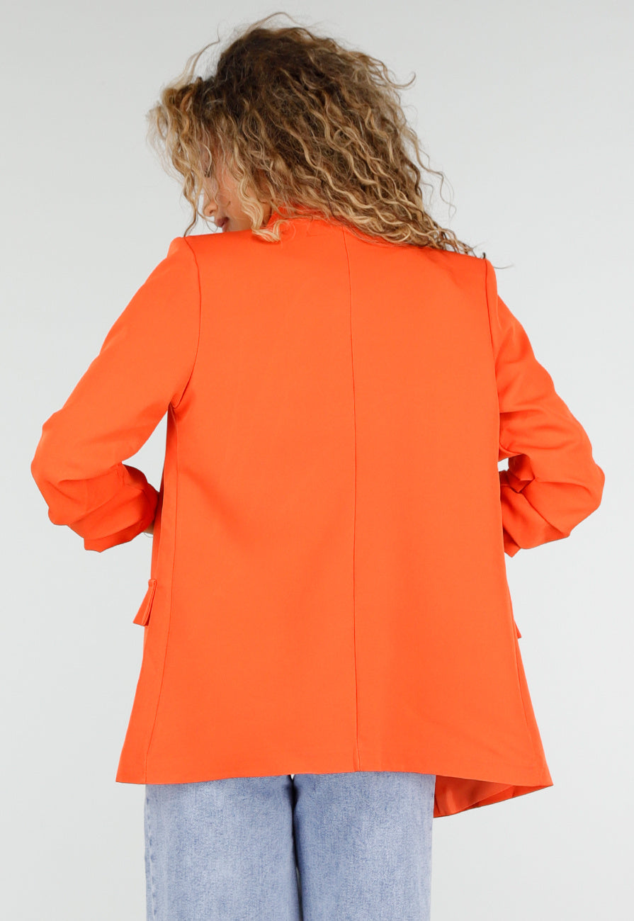 Oranje Getailleerde Blazer met Geplooide Driekwart Mouwen