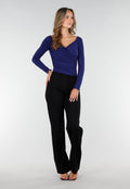 Navy Stretch Top met Ruches en Overslaghals