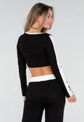 Zwarte Contrast Two Piece Set met Wide Leg Broek