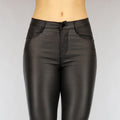 Zwarte Lederlook Push-Up Broek