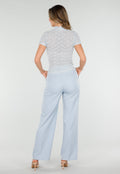 Lichtblauwe Gehaakte Stretch Top met Col en Korte Mouwen