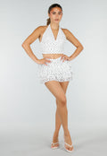 Witte Polkadot Halter Top en Ruffle Skort Set