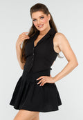 Getailleerd Zwart Gilet met Knopen en Strik Achterkant