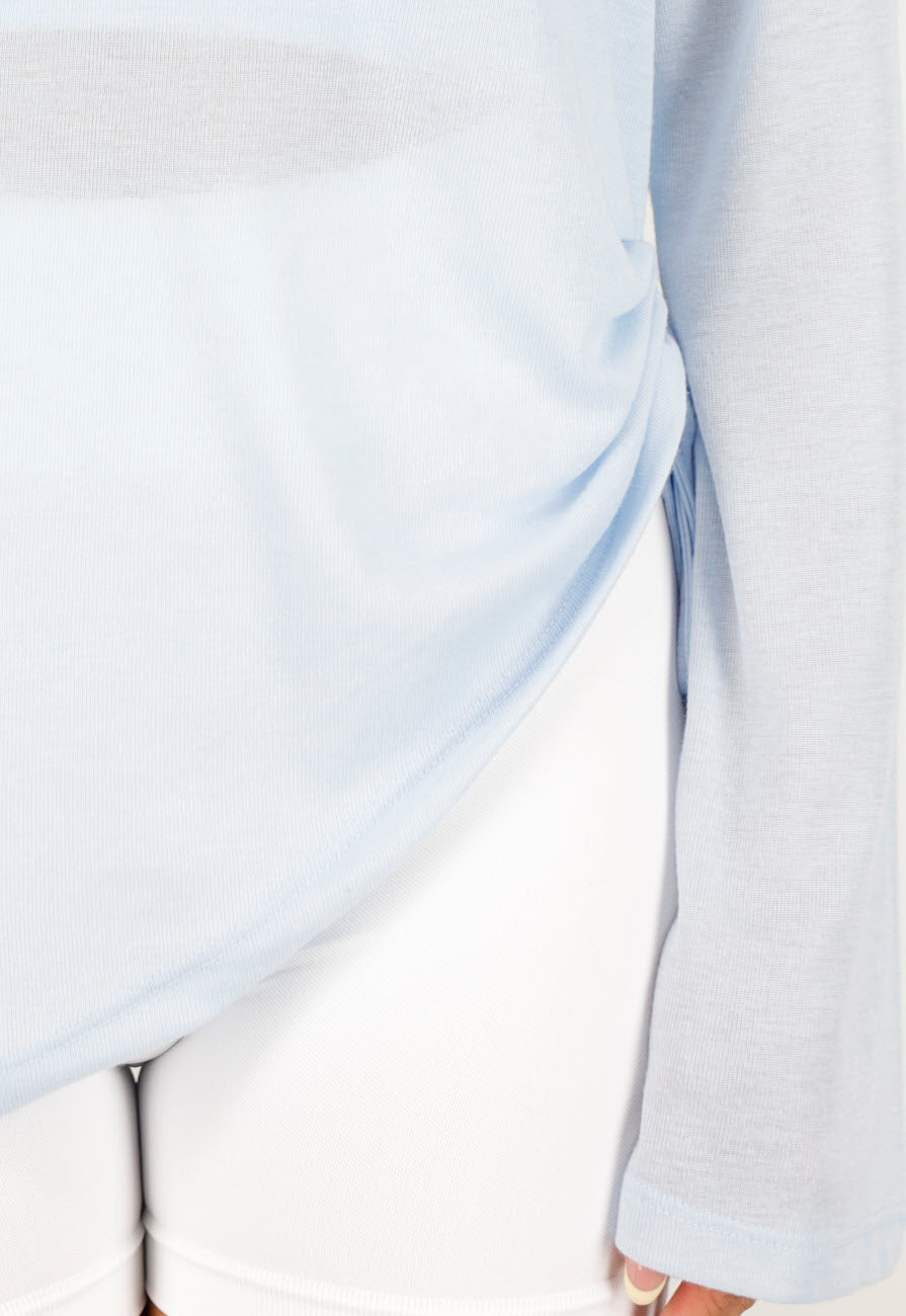 Lichtblauwe Zachte Longsleeve Top met Trekkoord en Wijde Mouwen