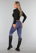 Zwarte Glans Top met Geplooid Detail