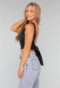 Zwarte Satin Top met Strikdetail