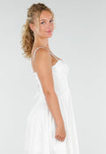 Witte Midi Jurk met Korset Top en Crochet Randje