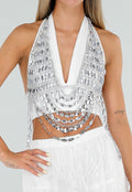Zilverkleurige Bodychain met Strass Stenen en Kettingen