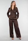 Donkerbruine Satijnlook Wrap Blazer met Striksluiting