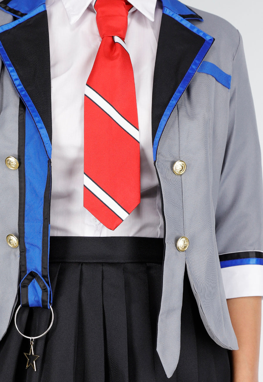 School Uniform Kostuum met Grijze Blazer Blouse Set met Rok en Stropdas
