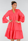 Roze Midi Jurk met V-hals en Ruffle Details