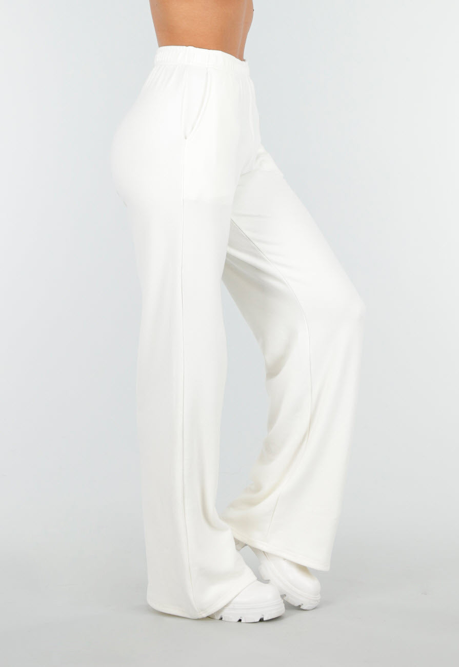 Witte Zachte Stretch Broek met Rechte Pijpen