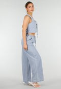 Lichtblauwe Denim Set met Gilet Top en Wijde Broek