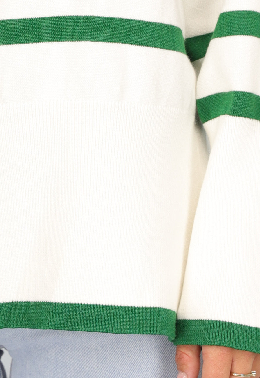 Witte Turtleneck met Groene Strepen