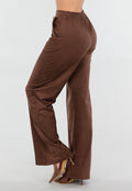 Bruine Suède Pantalon met Rechte Pijpen en Naaddetails