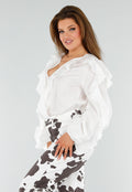 Witte Blouse met Volants en Losvallende Ballonmouwen
