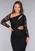Zwarte Kanten Bodycon Jurk met Cut-Out
