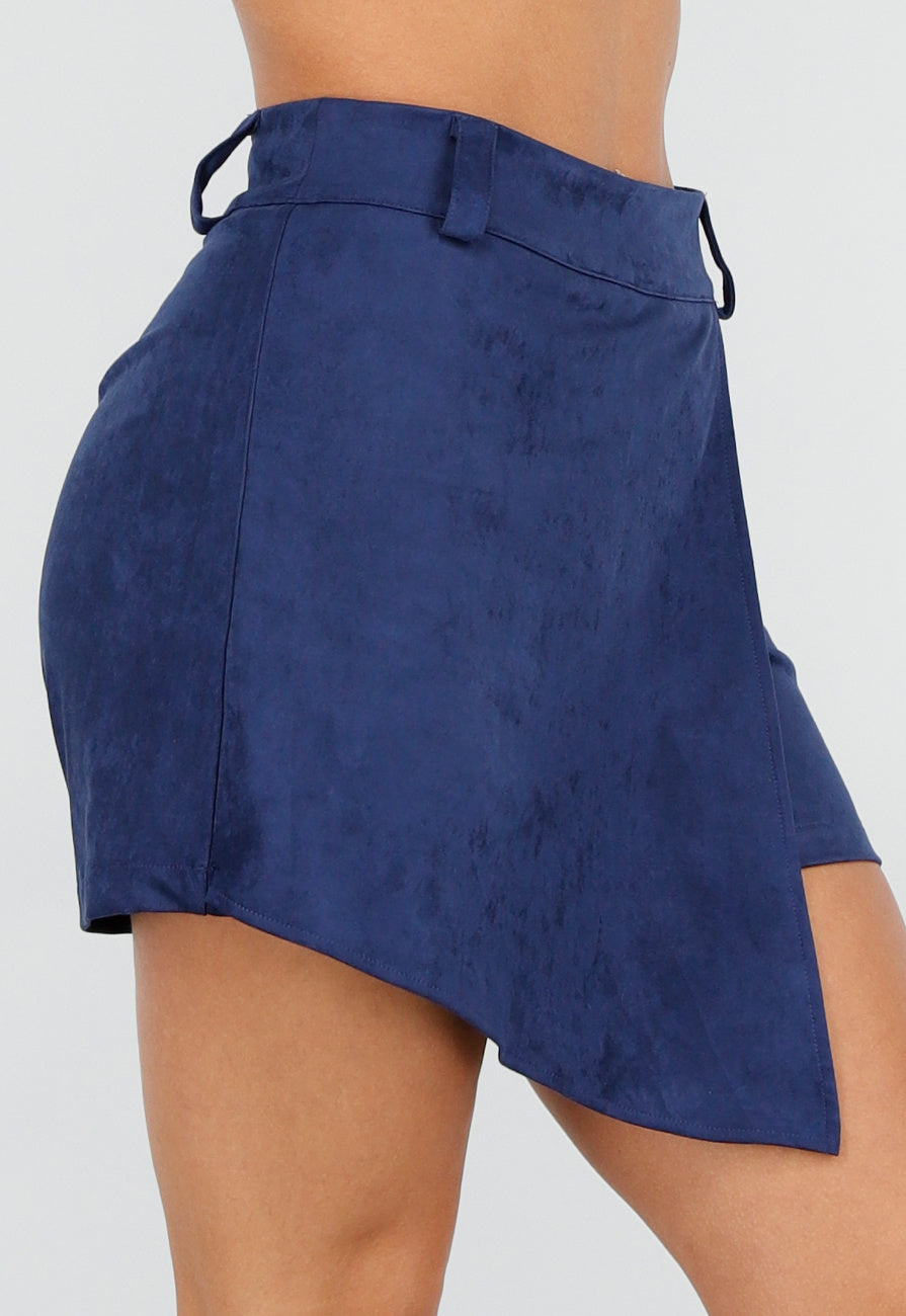 Donkerblauw Suède Look  Skort met Riemlusjes