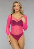 Roze Off Shoulder Bodysuit met Glitter Steentjes