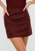 Bordeauxrode Suèdelook Rok in Mini Lengte met Effen Design