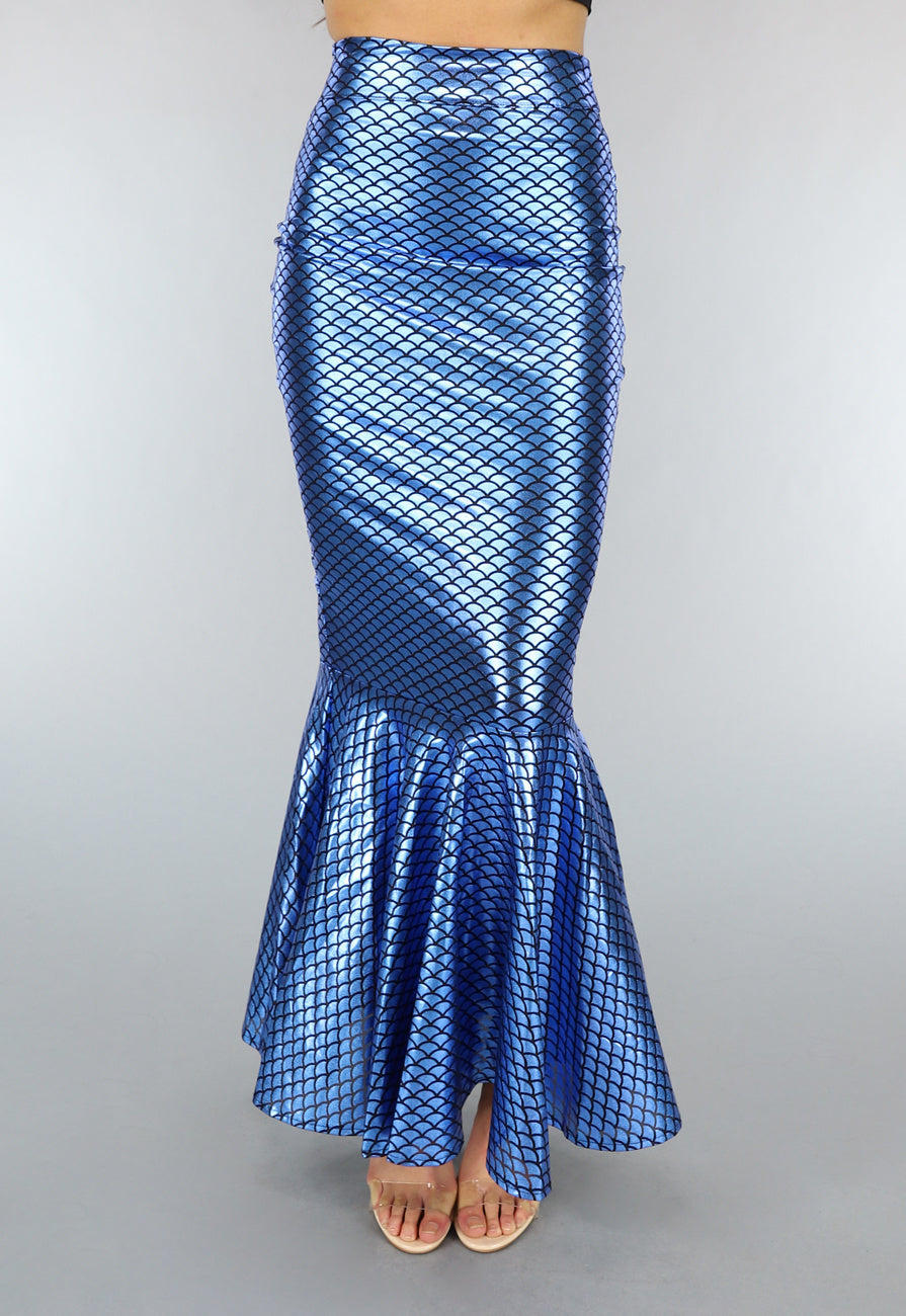 Metallic Blauwe Zeemeermin Schubben Rok